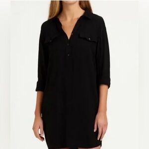 James Perse Long Sleeve Button Down Shirt Dress 100% Cotton Black Size Large